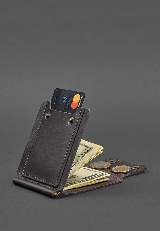 Чоловіче шкіряне портмоне коричневе 10.0 затиск для грошей