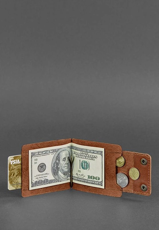 Чоловіче шкіряне портмоне світло-коричневе 10.0 затиск для грошей