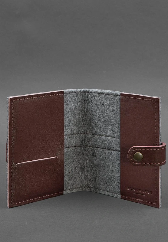 Фетрова обкладинка для паспорта 1.1 з шкіряними бордовими вставками