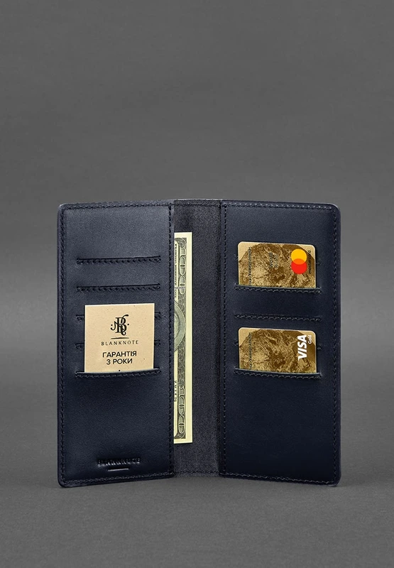 Шкіряне портмоне-купюрник 11.0 темно-синє Краст