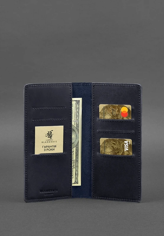 Шкіряне портмоне-купюрник 11.0 темно-синє Crazy Horse