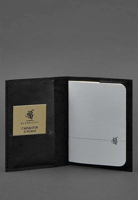 Шкіряна обкладинка для паспорта та військового квитка 1.2 чорна Краст