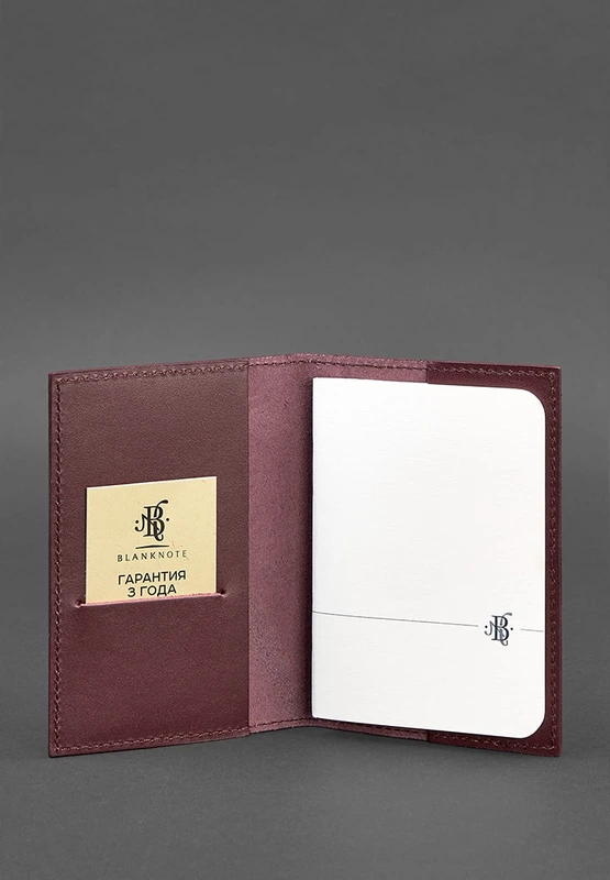 Шкіряна обкладинка для паспорта та військового квитка 1.2 бордова Краст