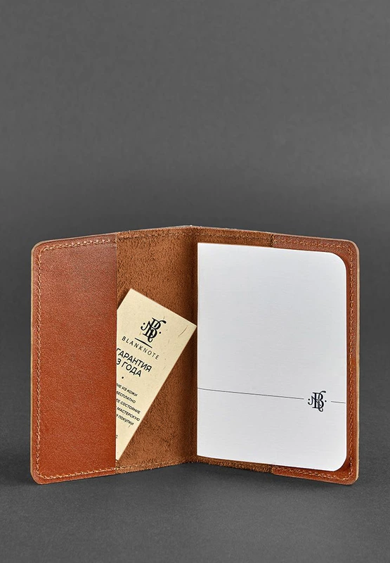 Шкіряна обкладинка для паспорта та військового квитка 1.3 світло-коричнева