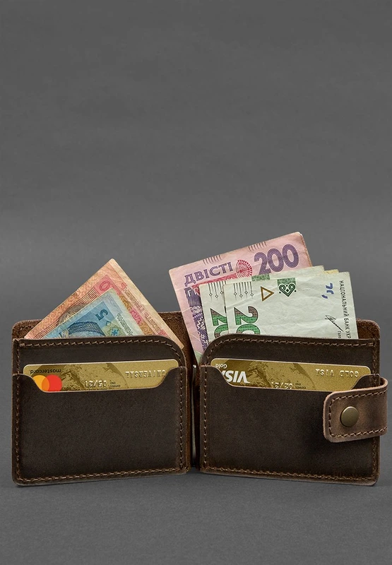 Шкіряне портмоне 13.1 затискач з хлястиком темно-коричневе Crazy Horse