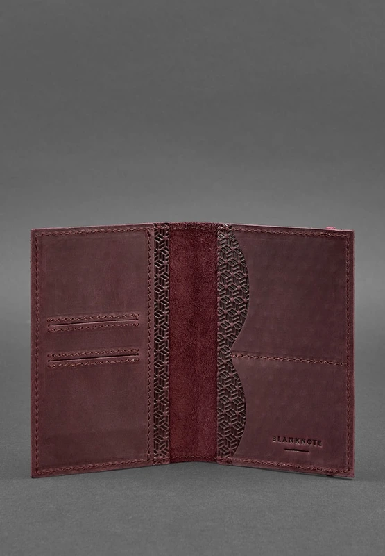 Шкіряна обкладинка для паспорта 2.0 бордова Карбон