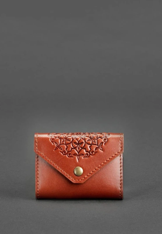 Шкіряний кард-кейс 3.0 світло-коричневий з мандалою