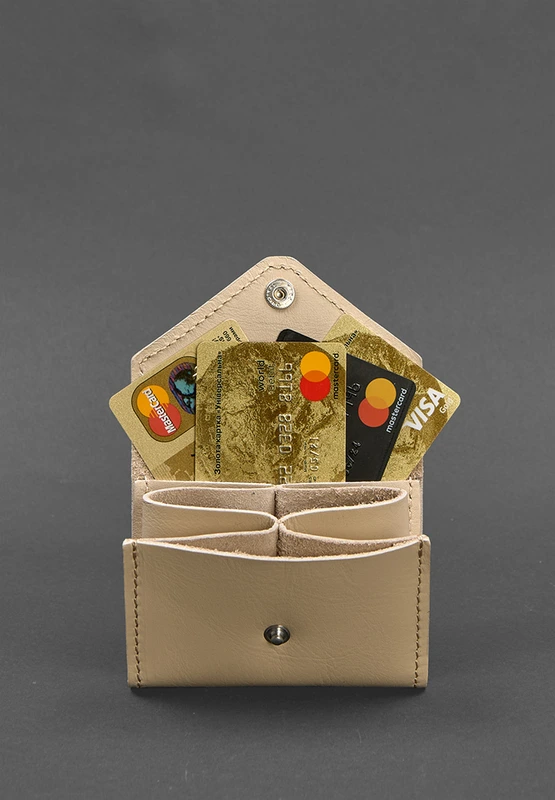 Жіночий шкіряний кард-кейс 3.0 (Гармошка) світло-бежевий з мандалою