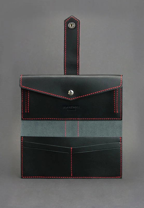 Шкіряне жіноче портмоне 3.0 чорне з червоним