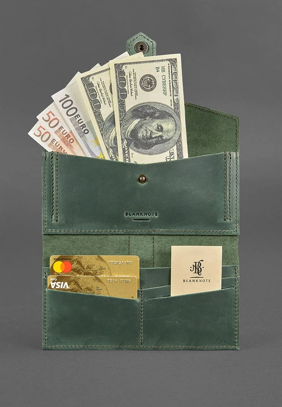 Шкіряне жіноче портмоне 3.0 зелене з коричневим