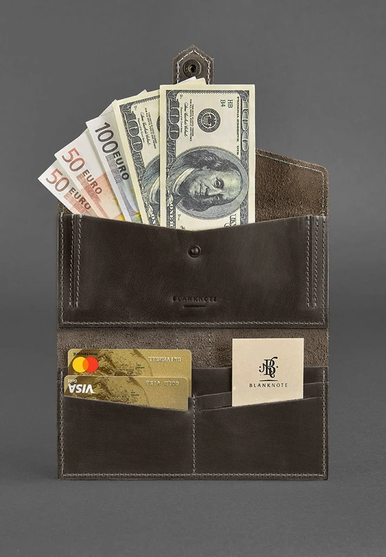 Шкіряне жіноче портмоне 3.0 темно-коричневе з бірюзовим