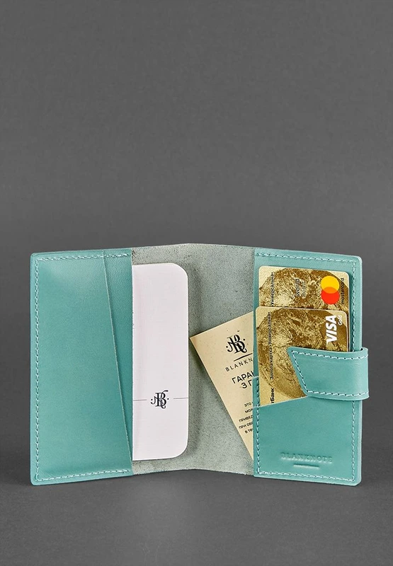 Шкіряна обкладинка для паспорта 4.0 бірюзова