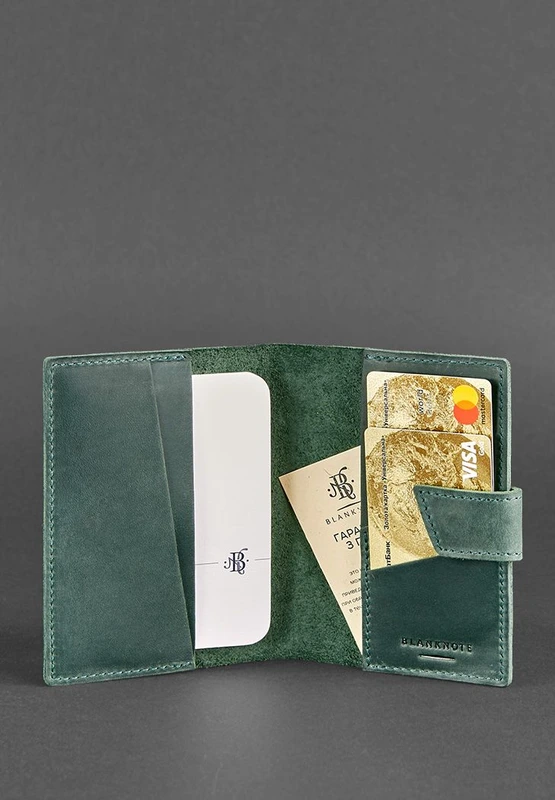 Шкіряна обкладинка для паспорта 4.0 зелена Crazy Horse