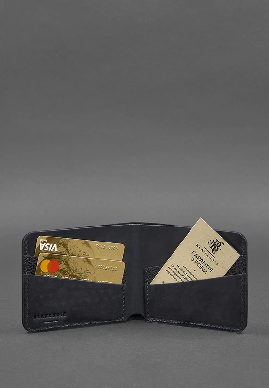 Чоловіче шкіряне портмоне 4.1 (4 кишені) синє Карбон