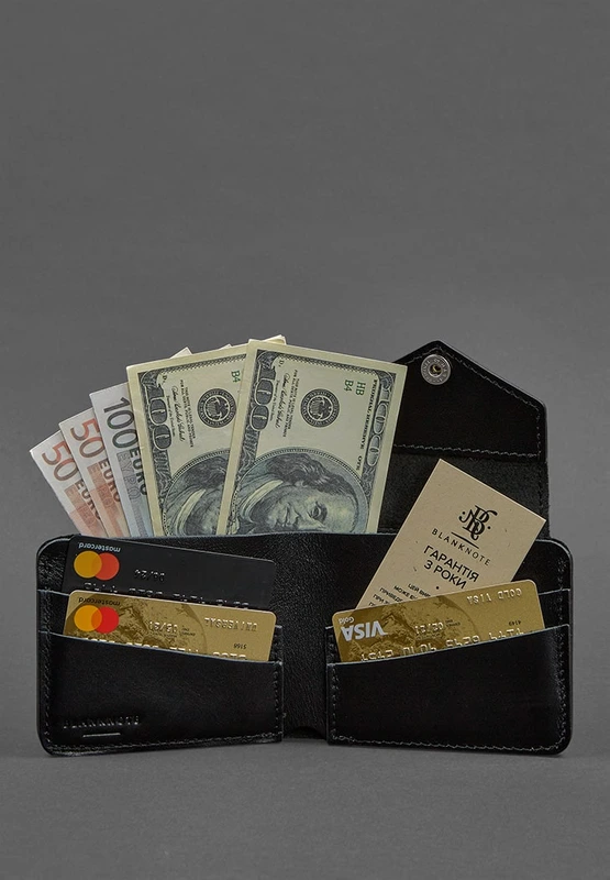 Шкіряне портмоне 4.2 на кнопці чорне