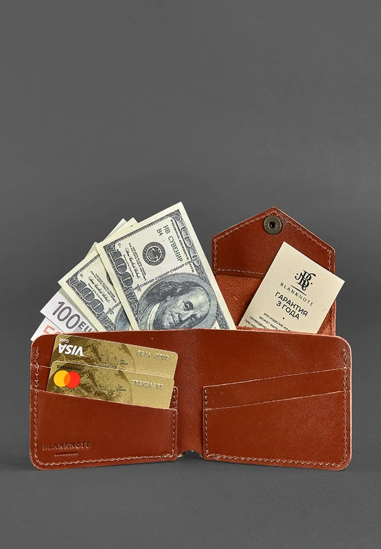 Шкіряне портмоне 4.2 на кнопці світло-коричневе