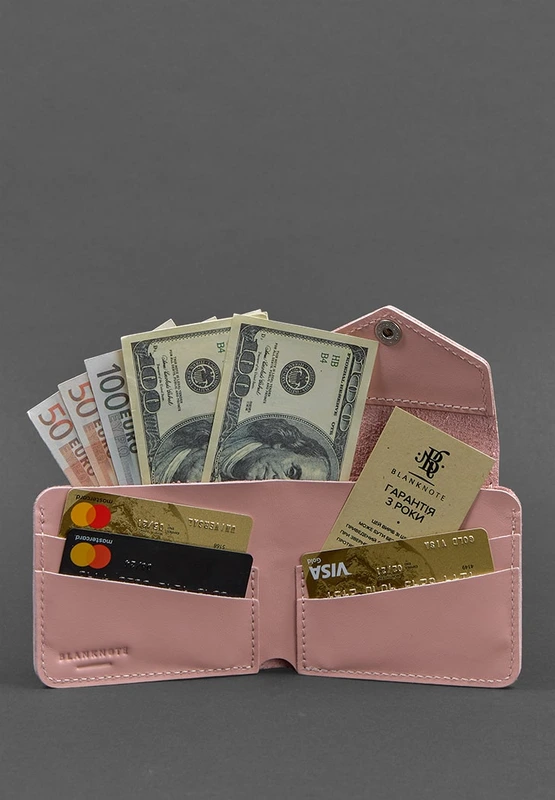 Шкіряне портмоне 4.2 на кнопці рожеве