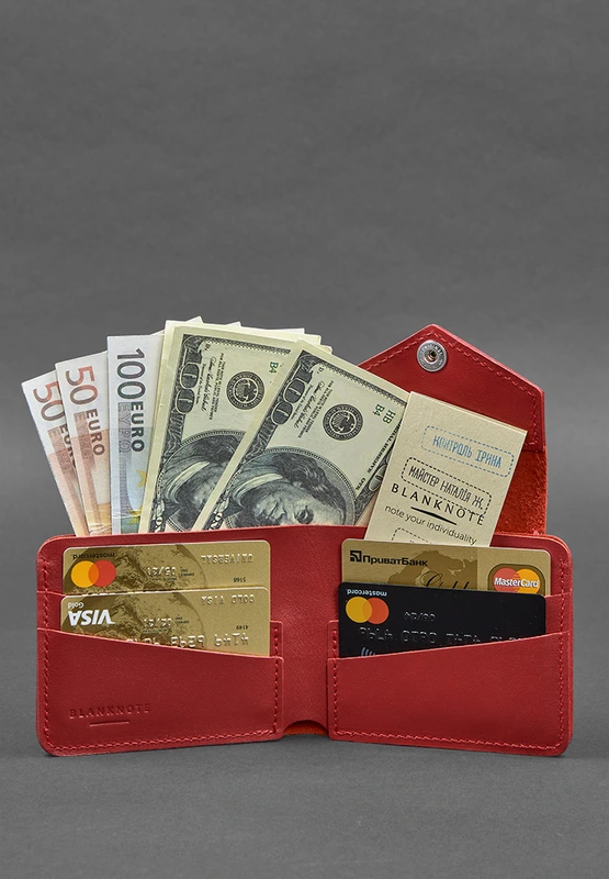Шкіряне портмоне 4.2 на червоній кнопці
