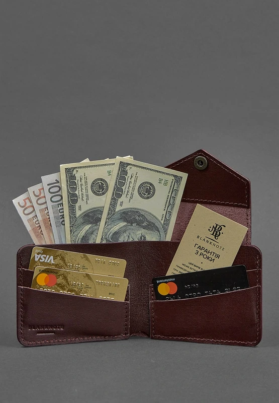 Шкіряне портмоне 4.2 на кнопці бордове