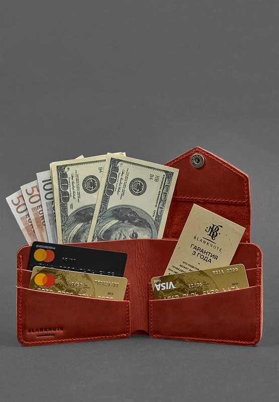 Жіноче шкіряне портмоне 4.2 на кнопці коралове Crazy Horse