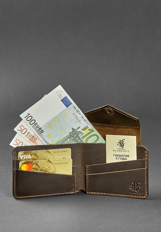 Шкіряне портмоне 4.2 на кнопці темно-коричневе Crazy Horse