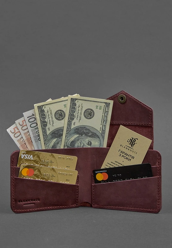 Шкіряне портмоне 4.2 на кнопці бордове Crazy Horse