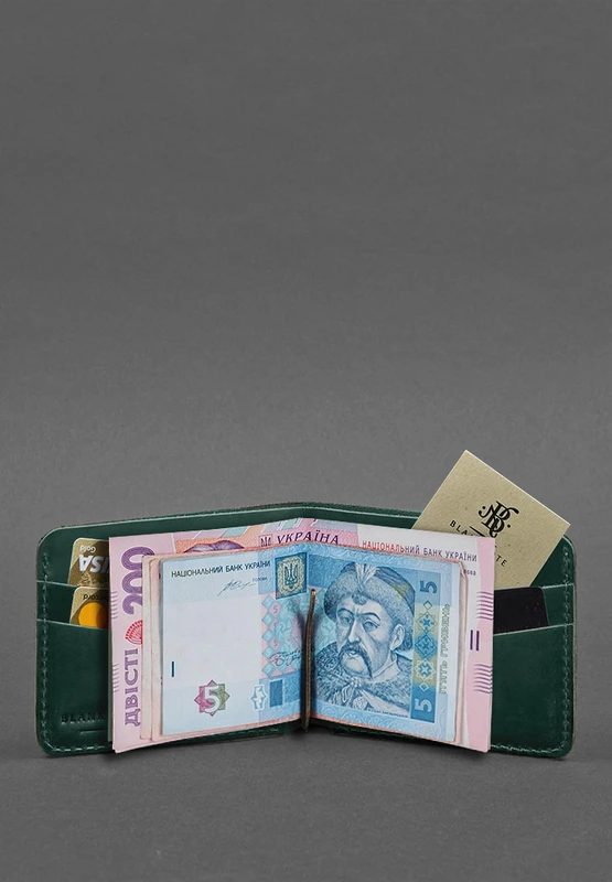 Шкіряний портмоне 4.4 (з затискачем) зелений Crazy Horse