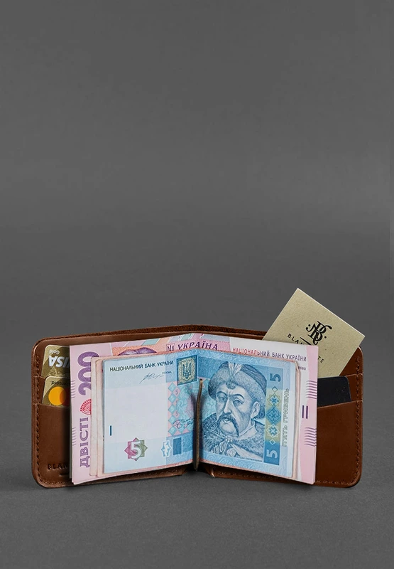 Шкіряне портмоне 4.4 (з затиском) світло-коричневий Crazy Horse