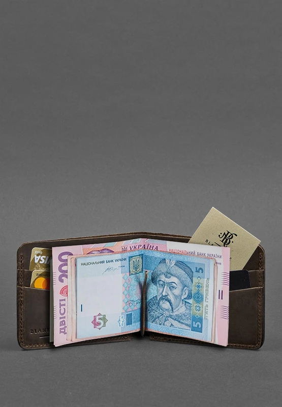 Шкіряне портмоне 4.4 (з затискачем) темно-коричневий Crazy Horse