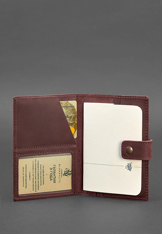 Шкіряна обкладинка для паспорта 5.0 (з віконцем) бордова Crazy Horse