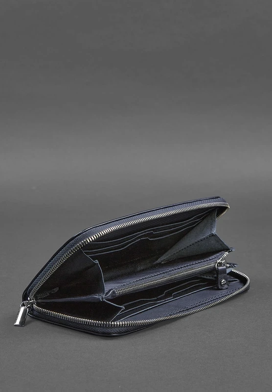 Шкіряне портмоне на блискавці 6.1 Темно-синє