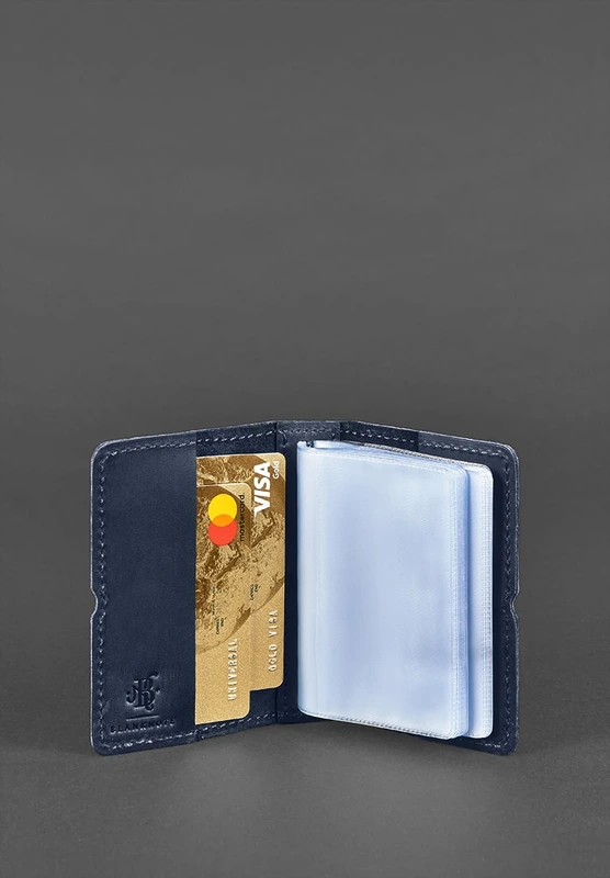 Шкіряний кард-кейс 7.0 синій з пір'ям