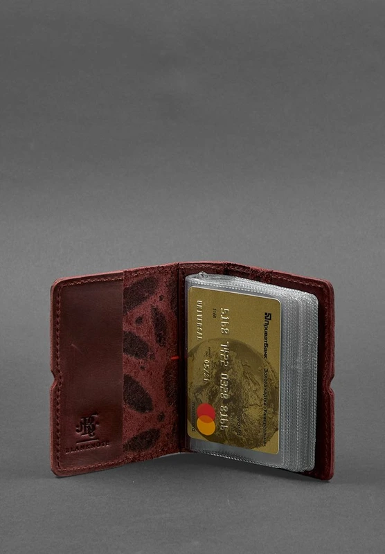 Жіночий шкіряний кард-кейс 7.0 бордовий з пір'ям