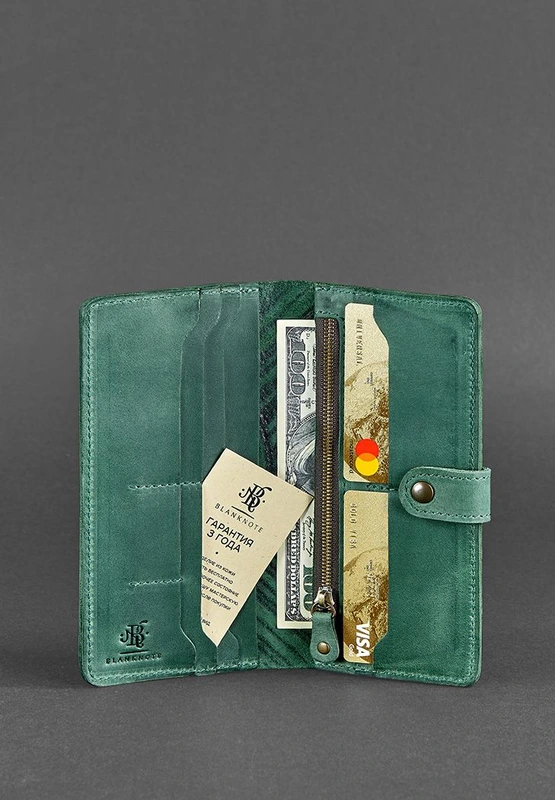 Шкіряне жіноче зелене портмоне 7.0 Інді