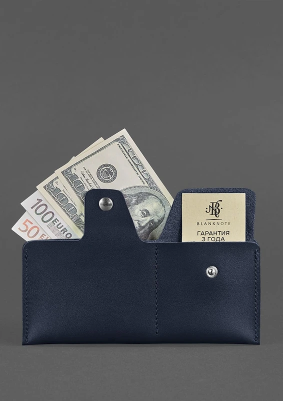 Шкіряне портмоне-купюрник 8.0 темно-синє
