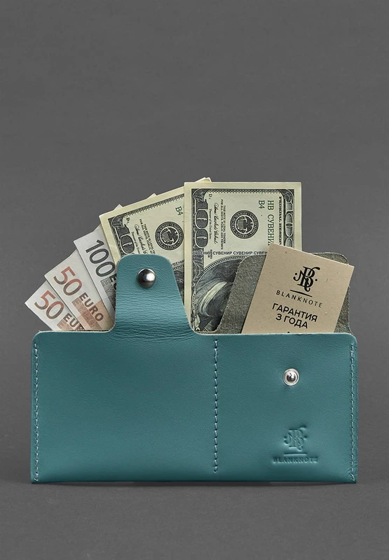 Жіноче шкіряне портмоне-купюрник 8.0 бірюзове