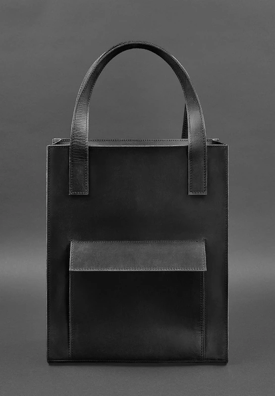 Шкіряна жіноча сумка шоппер Бетсі з кишенею чорна