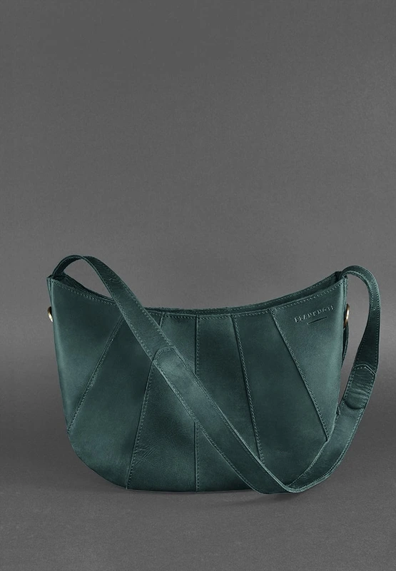 Шкіряна жіноча сумка Круасан зелена