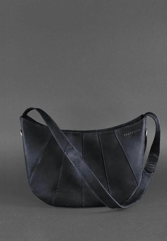 Шкіряна жіноча сумка Круасан синя