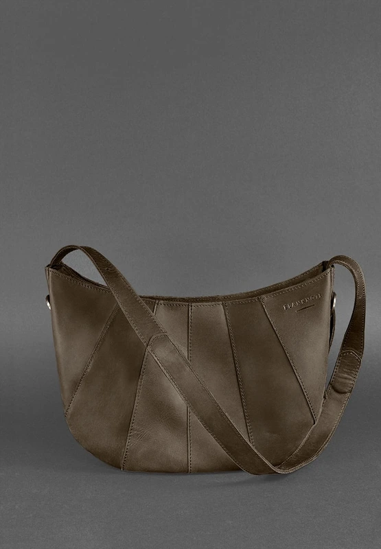 Шкіряна жіноча сумка Круасан темно-коричнева