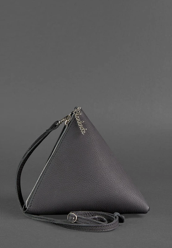 Шкіряна жіноча сумка-косметичка Піраміда чорна