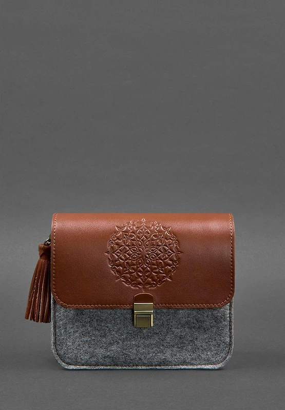 Фетрова жіноча бохо-сумка Лілу з шкіряними коричневими вставками