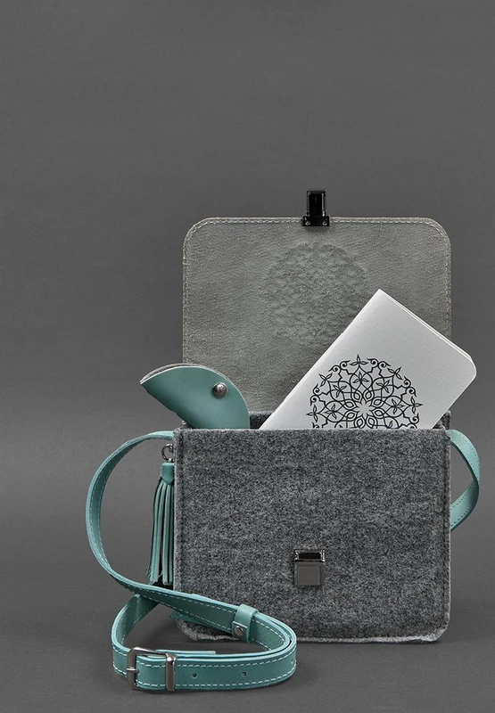 Фетрова жіноча бохо-сумка Лілу з шкіряними бірюзовими вставками