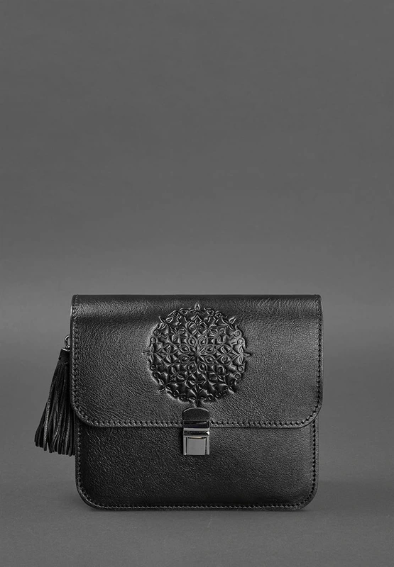 Шкіряна жіноча бохо-сумка Лілу чорна