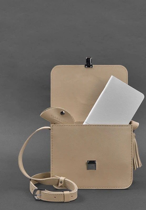 Шкіряна жіноча бохо-сумка Лілу світло-бежева краст