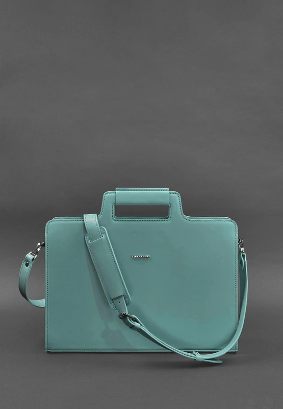 Жіноча шкіряна сумка для ноутбука та документів бірюзова