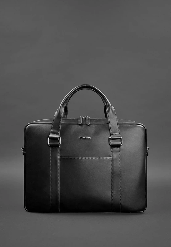 Шкіряна сумка для ноутбука і документів чорна