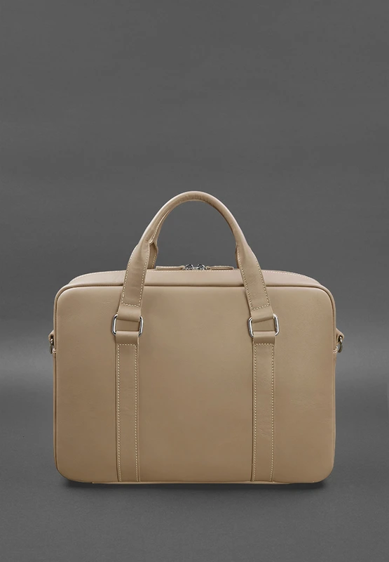 Шкіряна сумка для ноутбука та документів світло-бежева