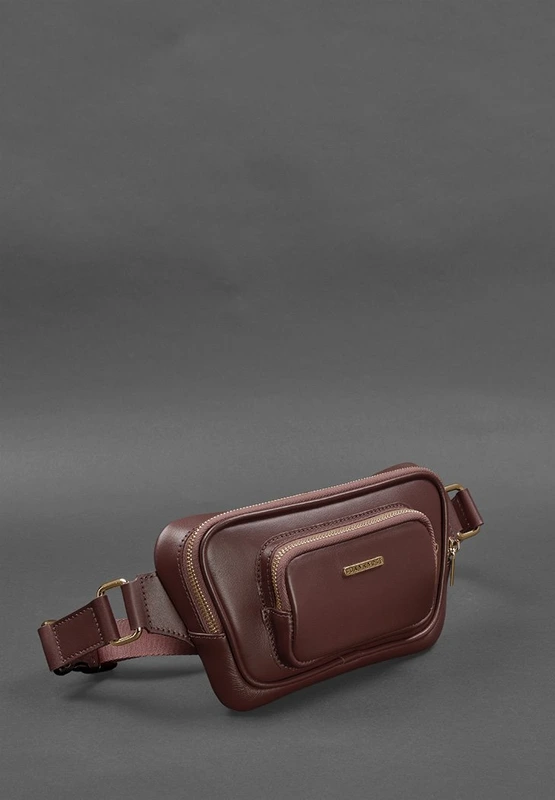 Шкіряна поясна сумка-бананка Трапеція бордова