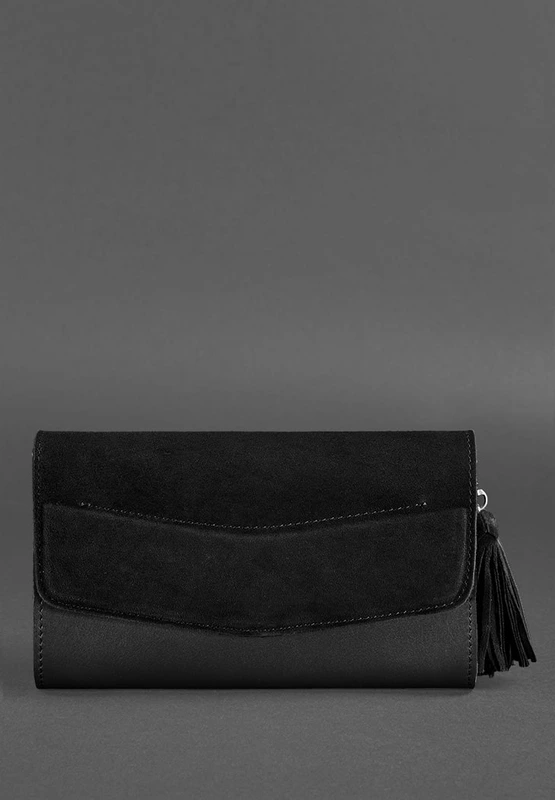 Шкіряна жіноча сумка Еліс чорна Велюр